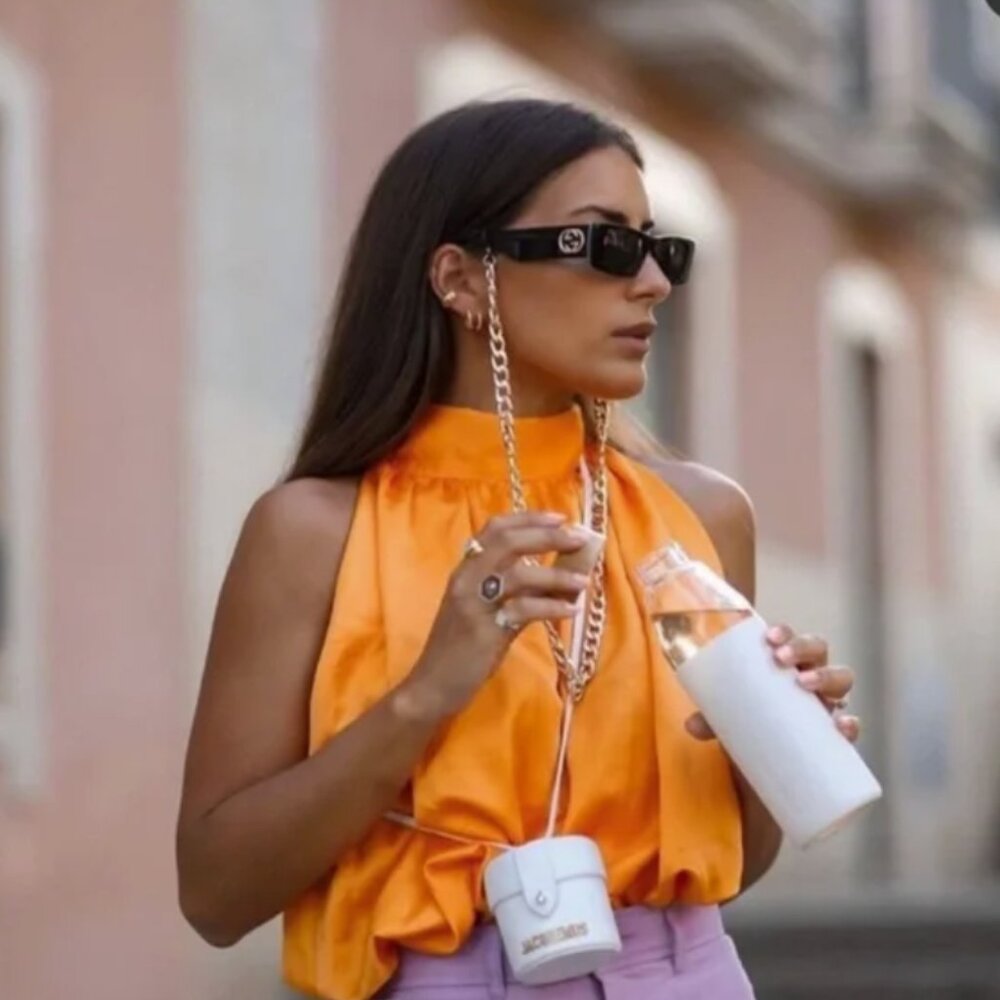 ZARA Orange Satin Halter Tie Neck Wrap Top - Picture 6 of 11